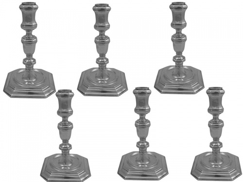Set of 6 Cast Silver Candlesticks 1917